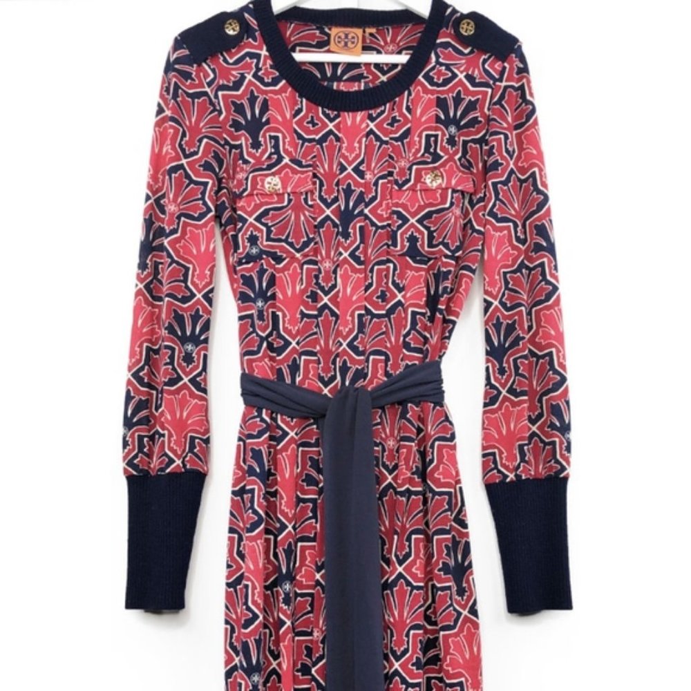 Tory Burch Silk Blend Print Midi Dress